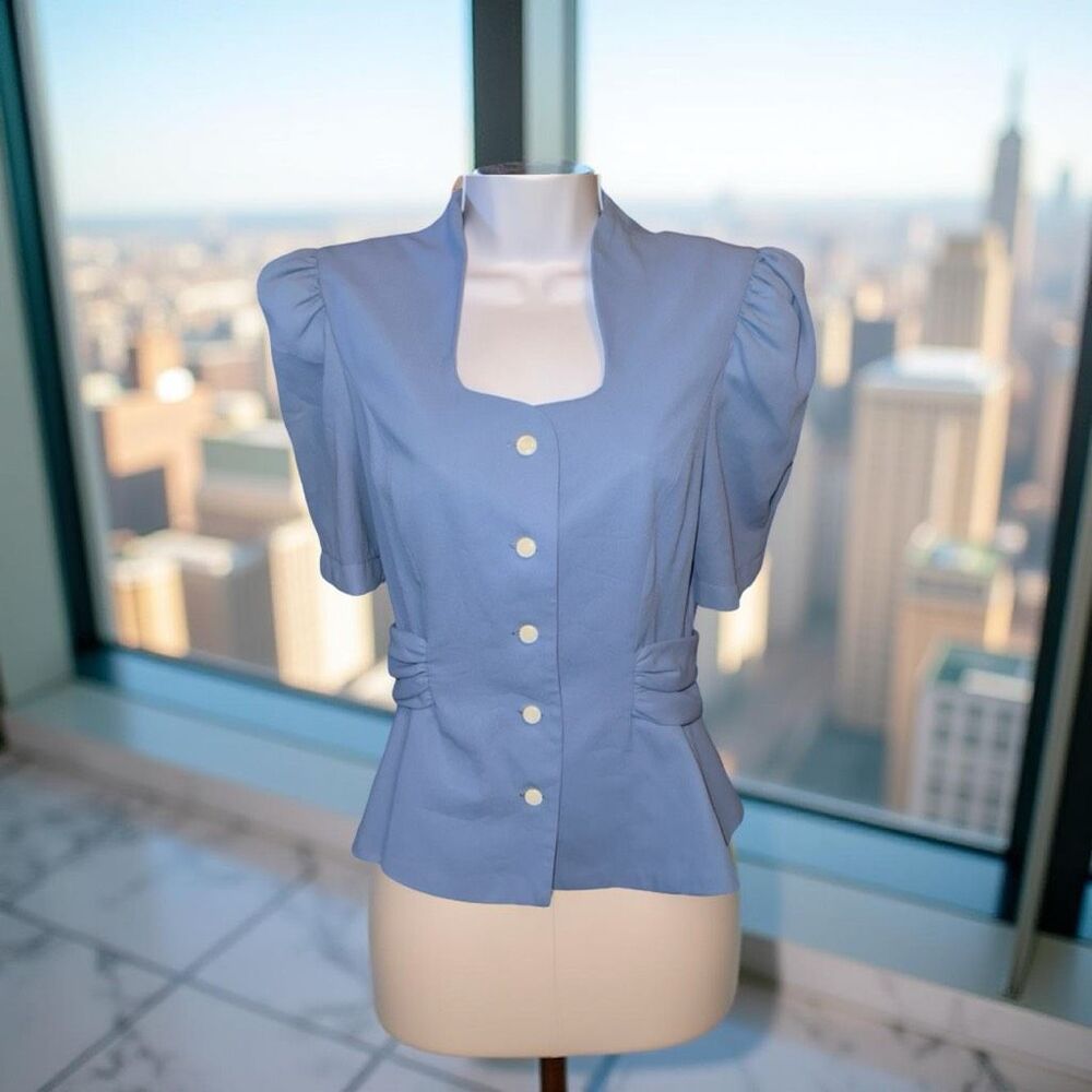 NWT Leslie Fay Polyester Blue Button Up Blouse Jacket Size 12 Deadstock